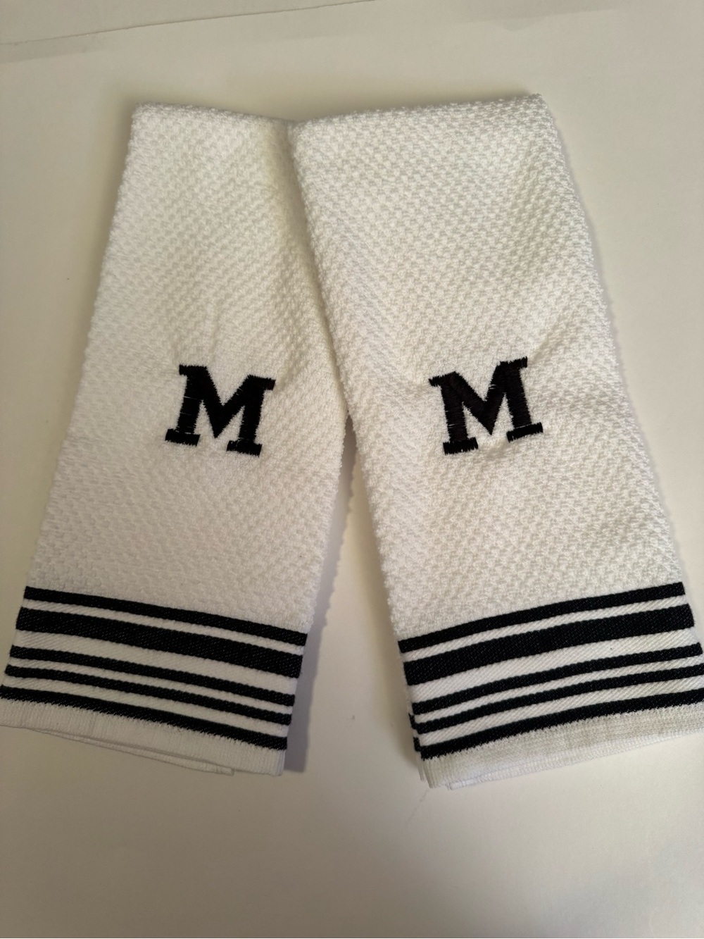 Monogrammed White & Black kitchen Towels – M Initial